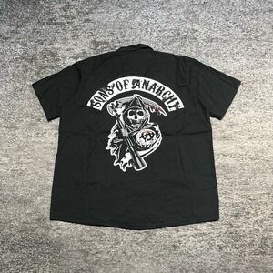 Sons Of Anarchy Button Mechanic Shirt Mens XL Black Grim Reaper Biker Motorcycle